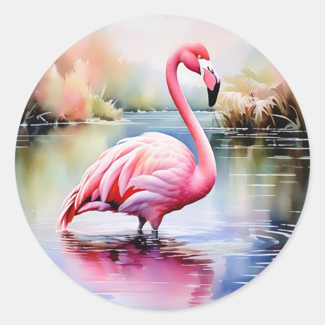 Adesivo Redondo Flamingo na Água (Frente)