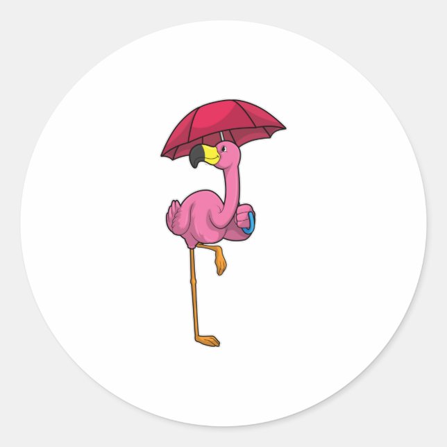 Adesivo Redondo Flamingo na chuva com guarda-chuva (Frente)