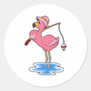 Adesivo Redondo Flamingo na pesca com cana de pesca
