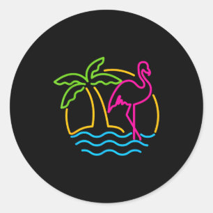 Adesivo Redondo Flamingo Nk Neon Retro Vintage Miami dos Anos 80