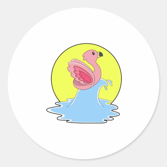 Adesivo Redondo Flamingo no Surfe na Água (Frente)