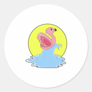 Adesivo Redondo Flamingo no Surfe na Água