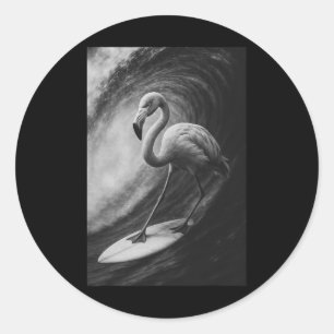 Adesivo Redondo Flamingo Pássaro Engraçado de Surf Selfie na Pranc
