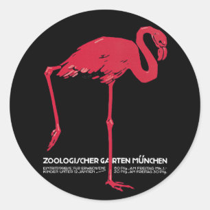 Adesivo Redondo Flamingo Pássaro Rosa Antigo no Zoológico de Muniq