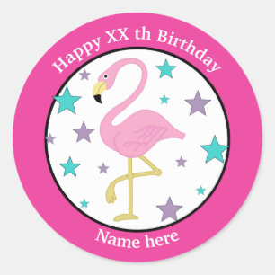Adesivo Redondo Flamingo Personalizado para Aniversário de Qualque