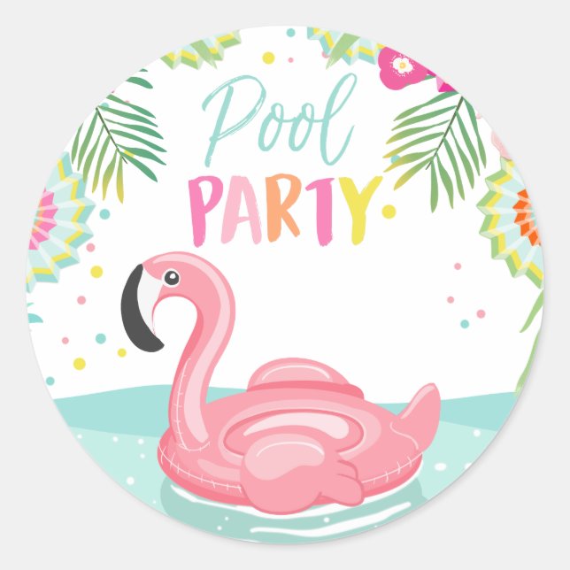 Adesivo Redondo Flamingo Piscina Party Sticker Tropical Piscina Fl (Frente)