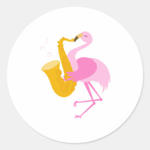 Adesivo Redondo Flamingo Plays Saxofone Saxofonista Funn
