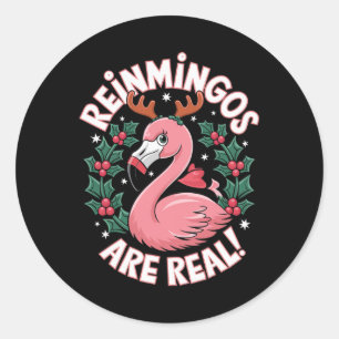 Adesivo Redondo Flamingo Rena de Natal Engraçado Férias Alegre Xm