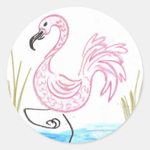 Adesivo Redondo Flamingo Rosa #13