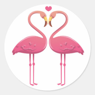 Adesivo Redondo Flamingo Rosa Casamento Tropical Luau Havaiano
