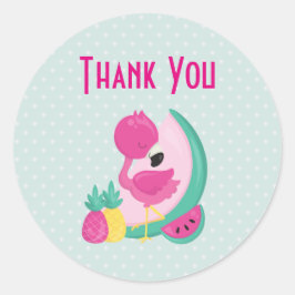 Adesivo Redondo Flamingo rosa com melancia e abacaxi