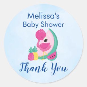 Adesivo Redondo Flamingo rosa com melancia e abacaxi