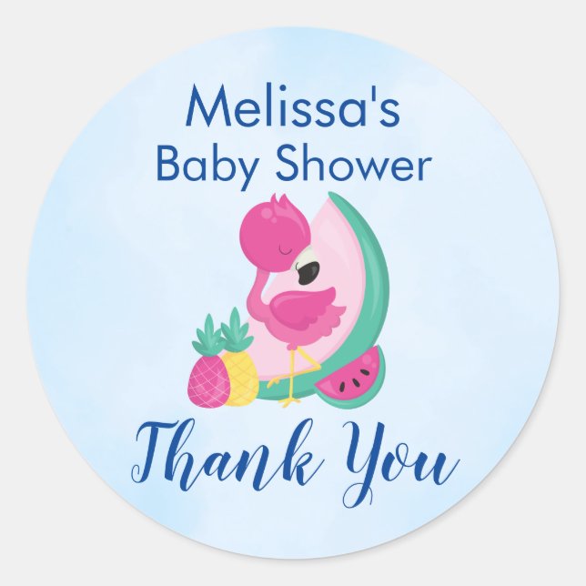 Adesivo Redondo Flamingo rosa com melancia e abacaxi (Frente)