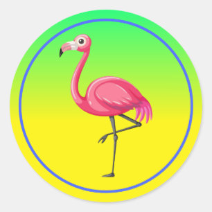 Adesivo Redondo Flamingo Rosa em Estilo Cartoon