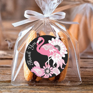 Adesivo Redondo Flamingo Rosa Moderno Obrigado