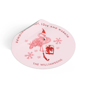 Adesivo Redondo Flamingo Rosa Natal Costeiro Aquarela