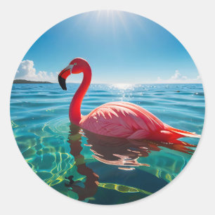 Adesivo Redondo Flamingo Rosa Sob O Céu