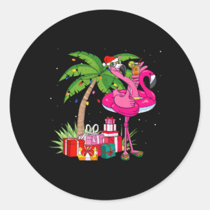 Adesivo Redondo Flamingo Rosa Tropical Natal Em Julho Verão Pa
