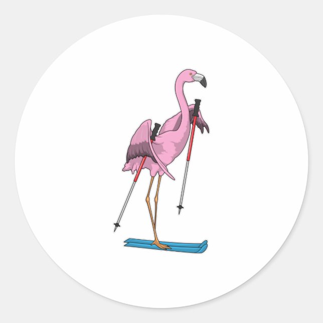 Adesivo Redondo Flamingo Skier Ski (Frente)