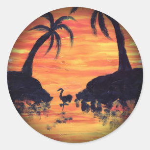 Adesivo Redondo Flamingo Sunset art por EelKat
