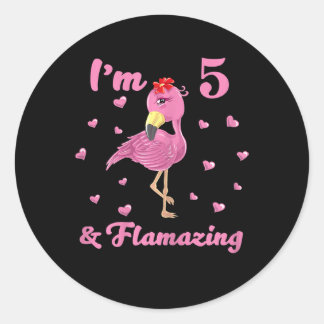 Adesivo Redondo Flamingo, tenho 5 anos e sou incrível, cinco anos,