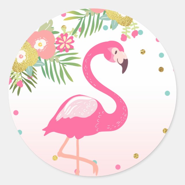 Adesivo Redondo Flamingo Tropical Birthday Envelope Seal Sticker (Frente)