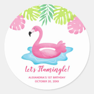 Adesivo Redondo Flamingo Tropical Piscina Party Favor Sticker