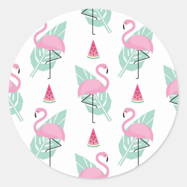 Adesivo Redondo Flamingo & Watermelon Pastel Pattern (Frente)