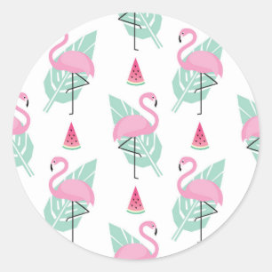 Adesivo Redondo Flamingo & Watermelon Pastel Pattern