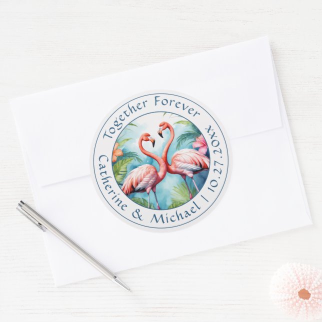 Adesivo Redondo Flamingo Wedding (Envelope)