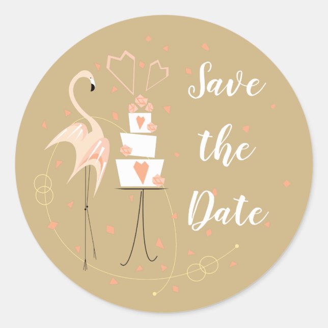 Adesivo Redondo Flamingo Wedding Salve a Data em Volta ao Clássico (Frente)