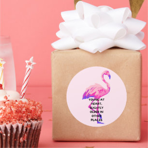 Adesivo Redondo Flamingo Young No Coração Engraçado Dizendo Citaçã