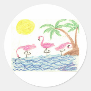 Adesivo Redondo Flamingos