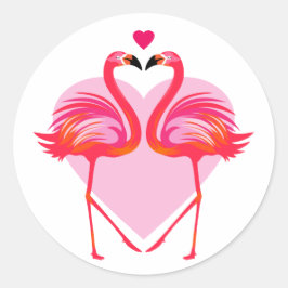 Adesivo Redondo Flamingos Amorosos com Moldura de Coração