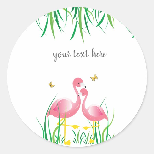 Adesivo Redondo Flamingos Birthday Sticker (Frente)