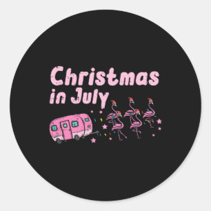 Adesivo Redondo Flamingos de Natal de Julho Trailer de Camping Nat