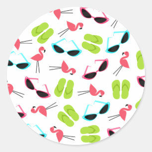 Adesivo Redondo Flamingos e óculos escuros Envelope Vinheta selada