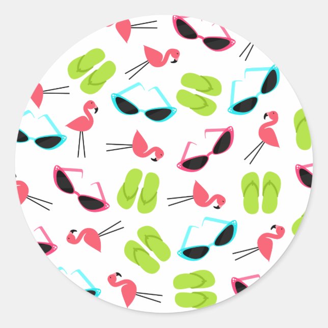 Adesivo Redondo Flamingos e óculos escuros Envelope Vinheta selada (Frente)