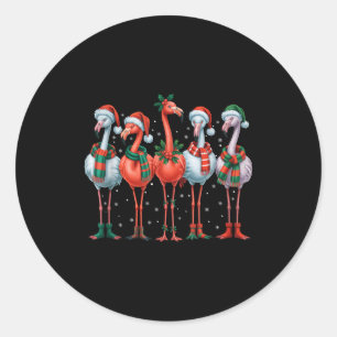 Adesivo Redondo Flamingos engraçados de Natal Árvore de Natal Xmas