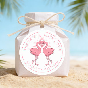 Adesivo Redondo Flamingos Fofos Agradecimento de Casamento Tropica