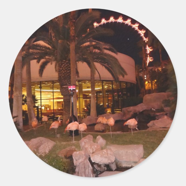 Adesivo Redondo Flamingos, Las Vegas Stickers (Frente)