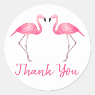 Adesivo Redondo Flamingos Rosa Tropical Obrigado Casamento Praia