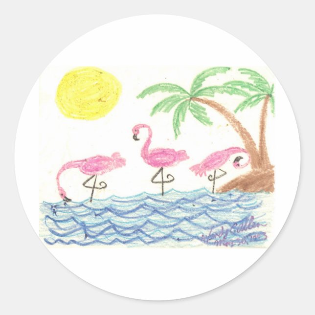 Adesivo Redondo Flamingos Vadeando (Frente)