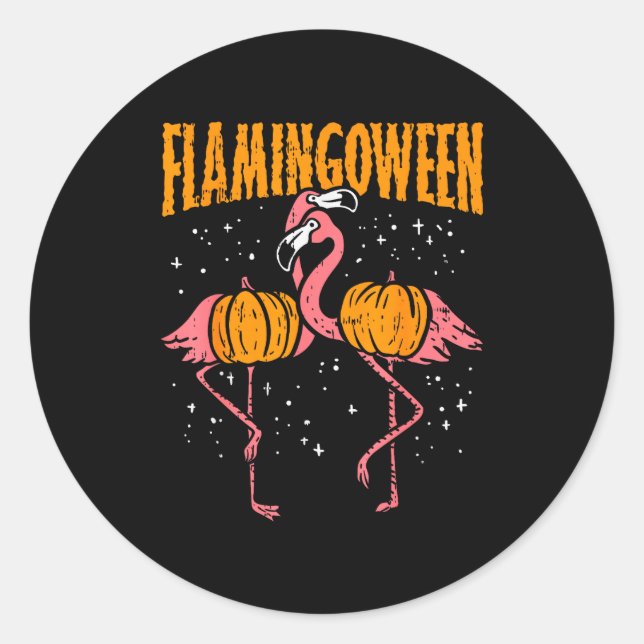 Adesivo Redondo Flamingoween Pumpkin Flamingos Funny Bird Hallowee (Frente)