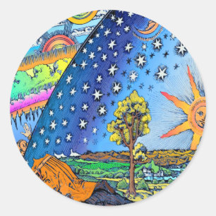 Adesivo Redondo Flammarion Woodcut Flat Earth Design Square COLOR