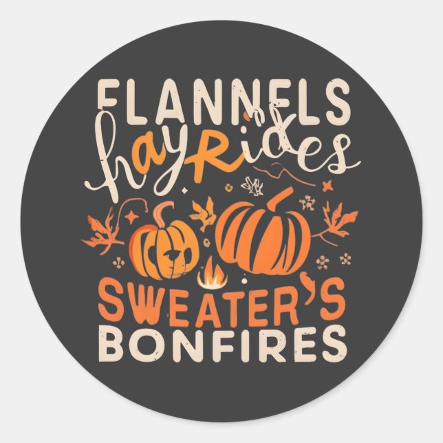 Adesivo Redondo Flannels Hayrides Pumpkins Sweater Bonfire (Frente)