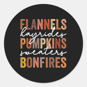 Adesivo Redondo Flannels Hayrides Pumpkins Sweater Bonfire