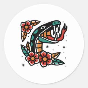 Adesivo Redondo Flash Tradicional de Tatuagem Americana da Antiga 