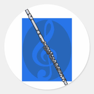 Adesivo Redondo Flauta com fundo azul do Clef de triplo