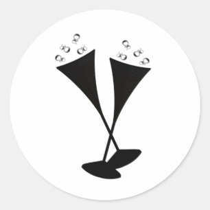 Adesivo Redondo Flautas de Champanhe em Preto e Branco